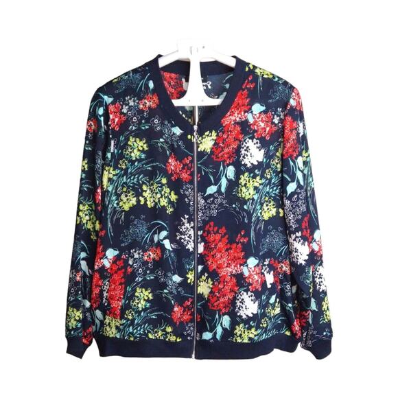 Nue Options Women’s Size 1X Zip Boho Floral Bomber Jacket – Lightweight, Casual - Picture 2 of 7